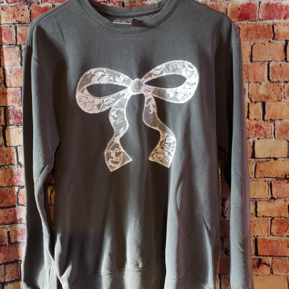 NEW! Comfort Colors Sweatshirt with Lace Bow